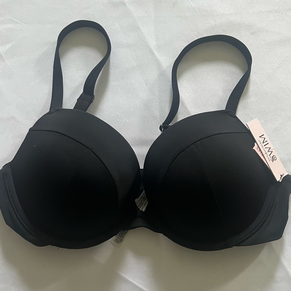 New Victoria’s Secret 38B Push Up Bikini Swim Top Black Swimwear $55 NWT